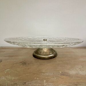 Vintage Leonard Silver Plate Crystal Cake Pedestal Stand 11”
